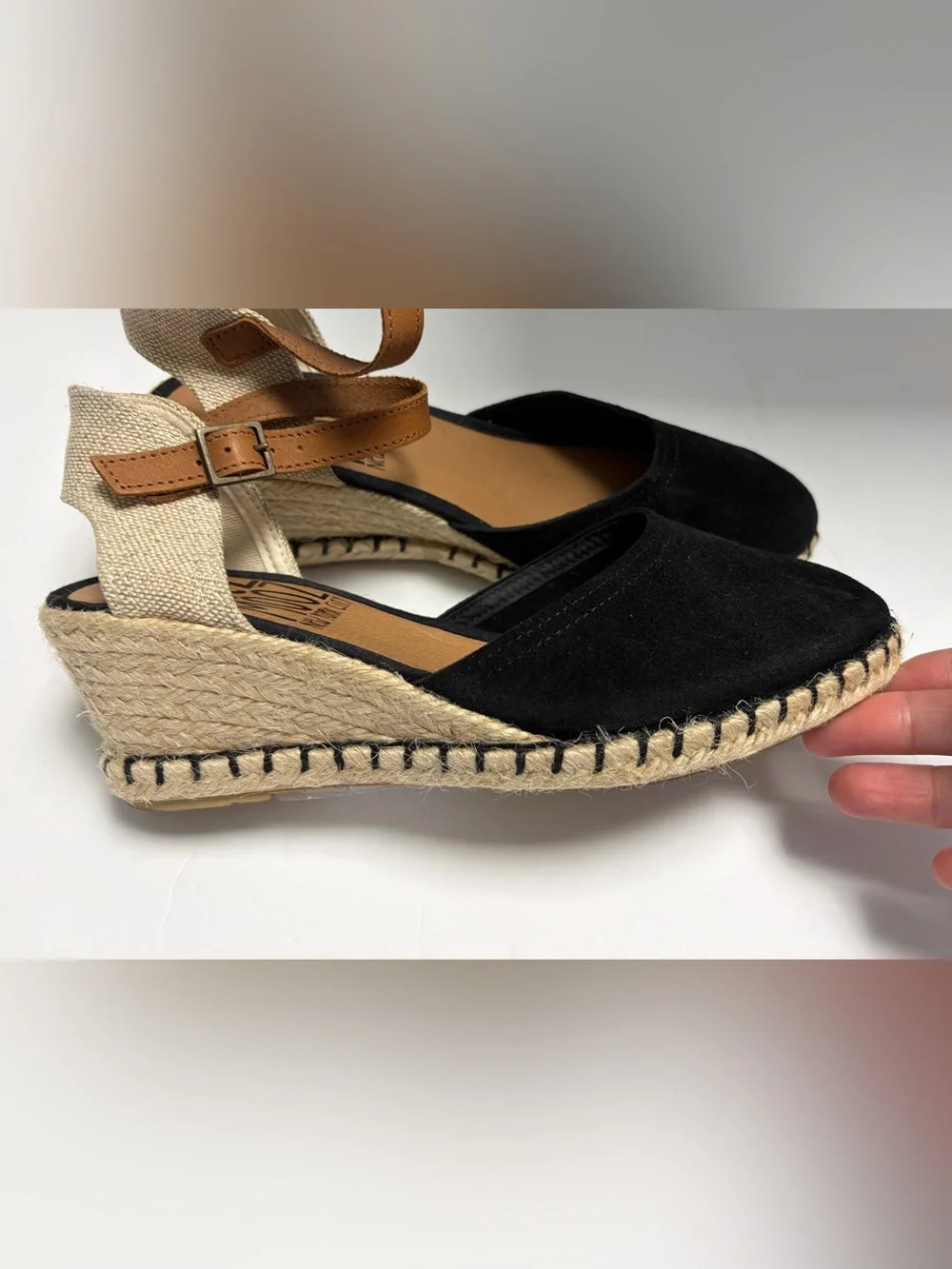 Miz Mooz Malena Black Suede Espadrille Wedge Sandals Ankle Strap  37 EU / 6.5-7